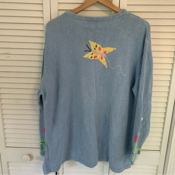 Vintage Quacker Factory Women’s 2X Light Blue Knit Sweater Bunny Rabbit Flowers - Picture 5 of 16